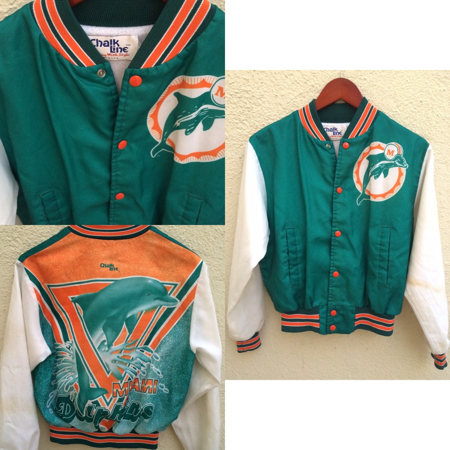 Miami Dolphins Vintage Usa Nfl Jacket Chalk Line Football 