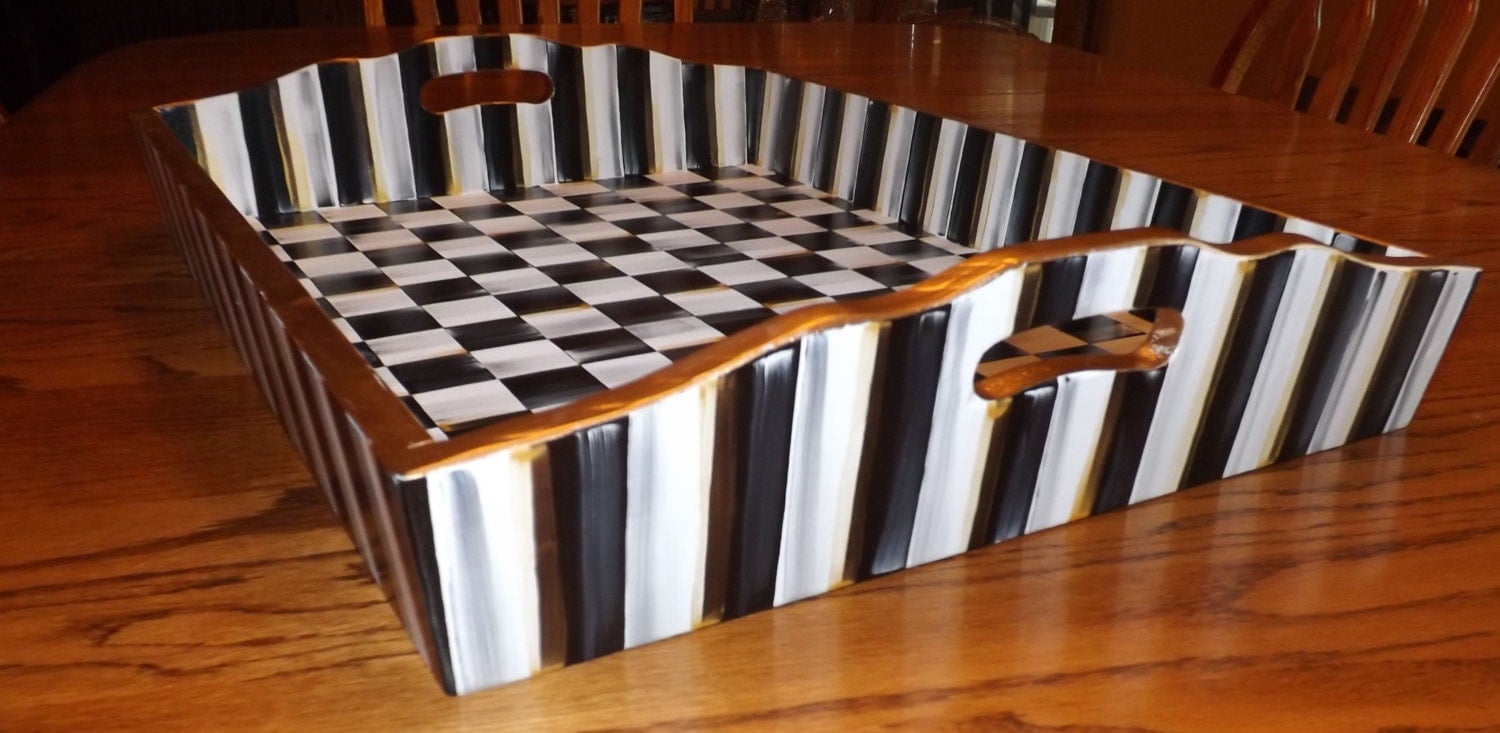 Extra Large Serving Tray Hand Painted Black And White