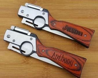 Personalized Gun Knife with LED, Pocket Knife, Engraved Folding Camping Knives, Groomsmen Gift, Custom Knives, Groomsman, Gift for him