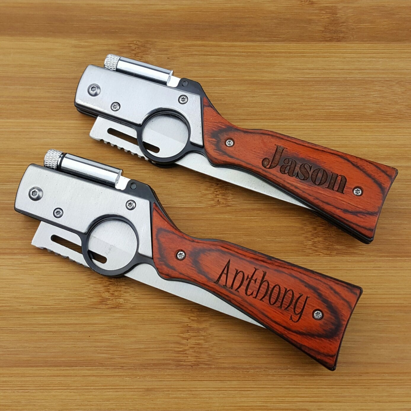 Personalized Gun Knife with LED Pocket Knife Engraved