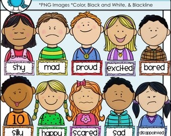 Children Feelings Faces and Labels Clip Art Set 1 - Chirp Graphics