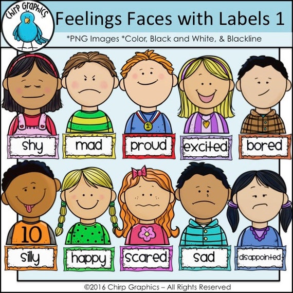 Children Feelings Faces And Labels Clip Art Set 1 Chirp
