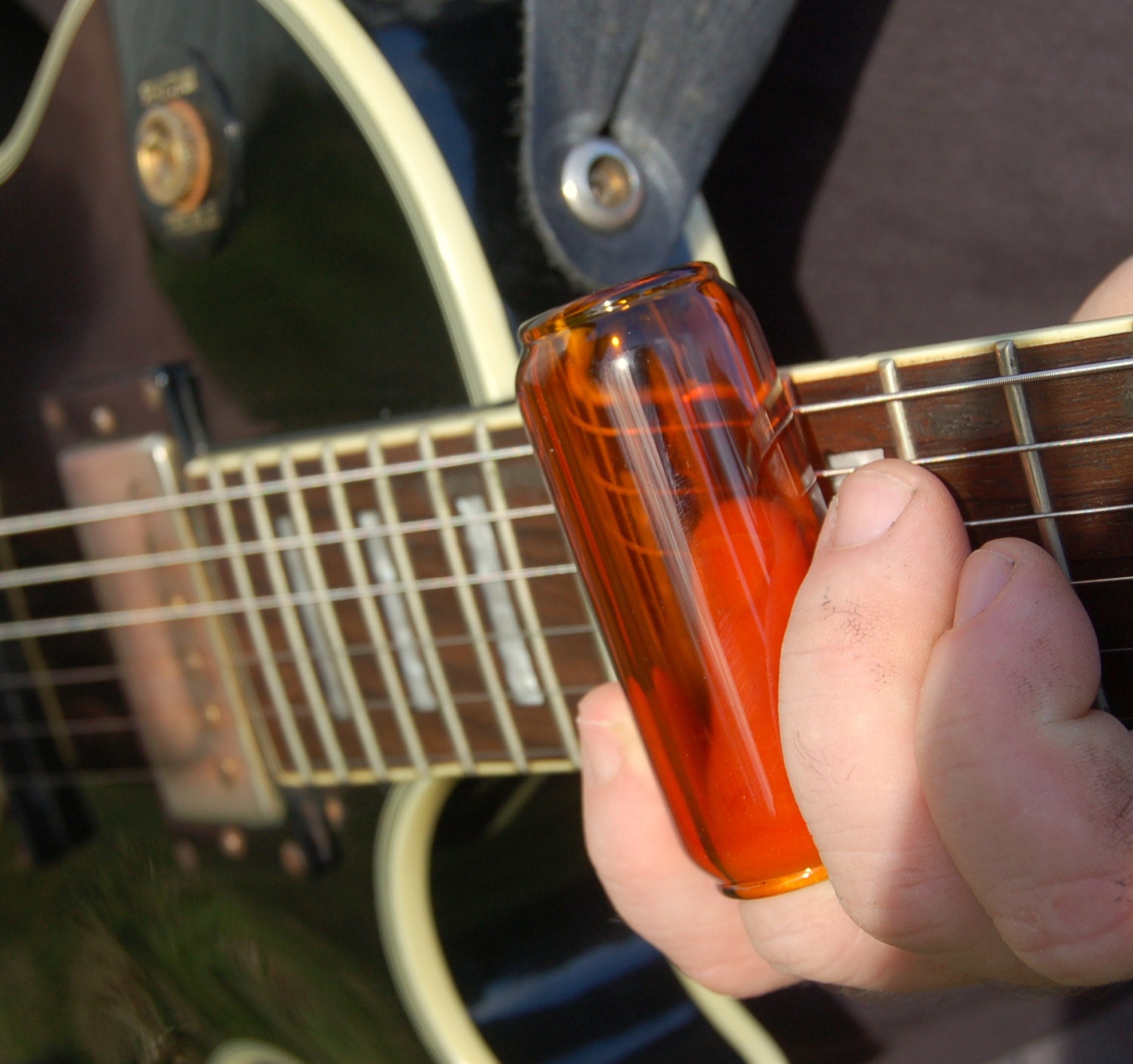 Guitar Slide Hand Blown Amber Glass Slide Size 10 1/4