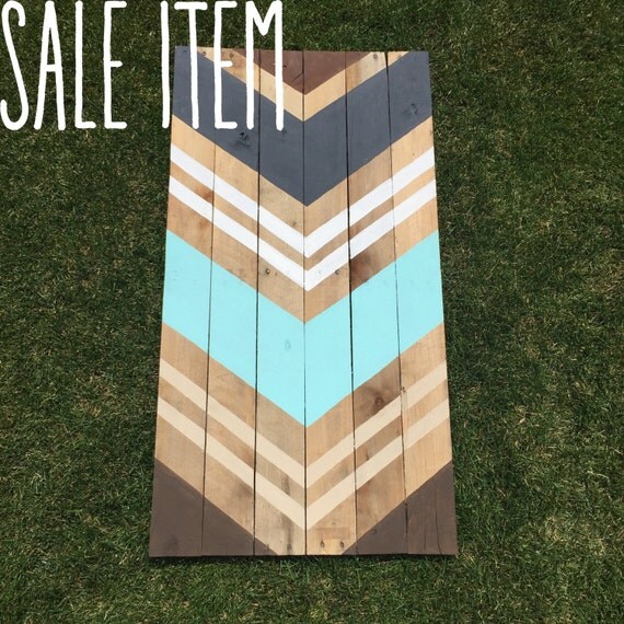 Modern Chevron reclaimed wood wall art sign by SamBeeDesigns