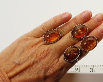 Choose 1 of 4 Baltic Amber vintage rings different sizes 6.5, 7.5, 8