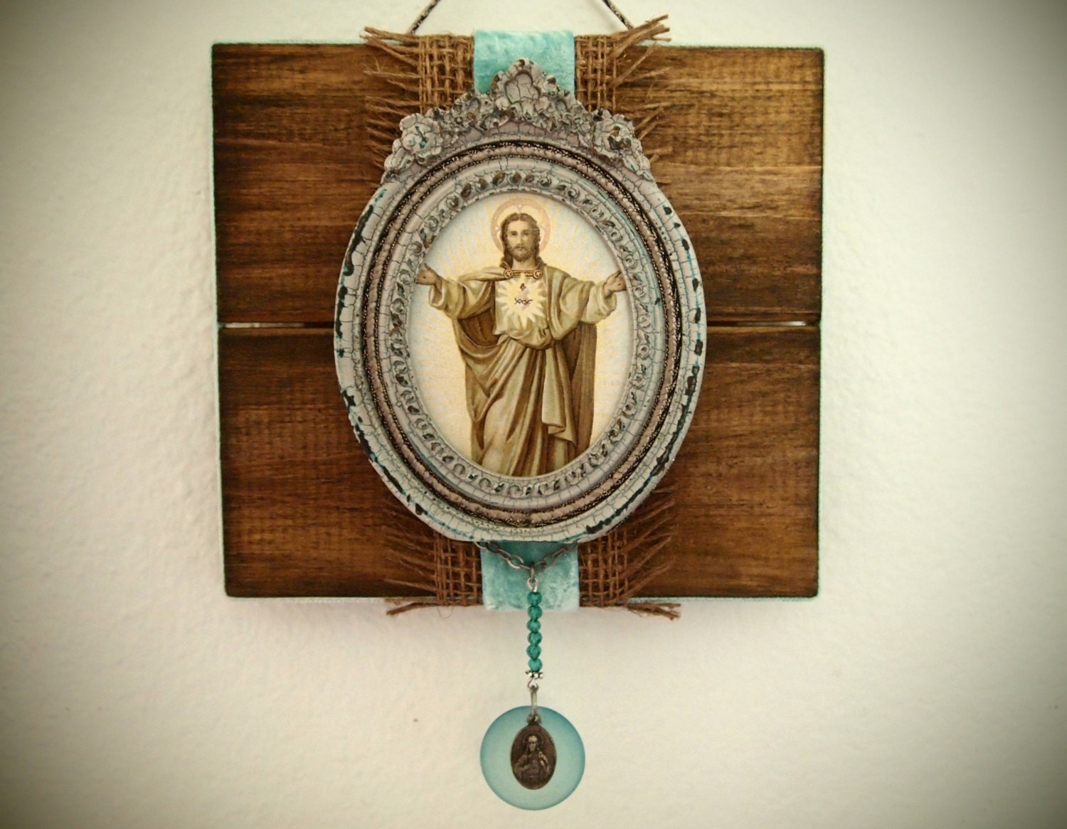 Jesus Rustic Wall Art Antique Holy Card Catholic Home Decor