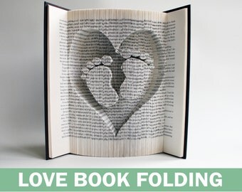 Book Folding Pattern Heart and Baby Feet: Book Folding Tutorial, Cut and Fold, Free printable downloads to personalise your book art