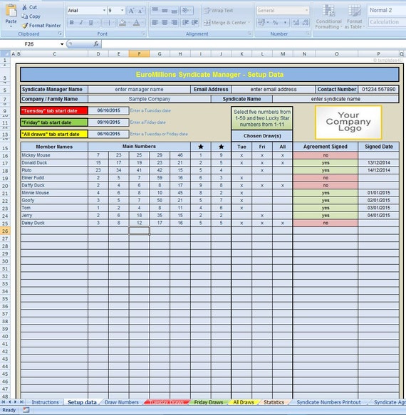 EuroMillions Lottery Syndicate Manager Excel by Templates4U