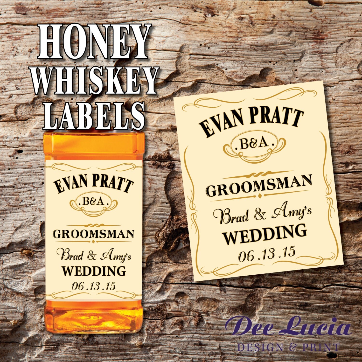 Custom HONEY Whiskey Bottle Labels for Groomsmen/Best Man