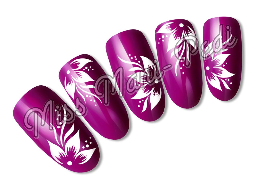 Nail Art Water Slide Decals Transfers White Tropical Flowers