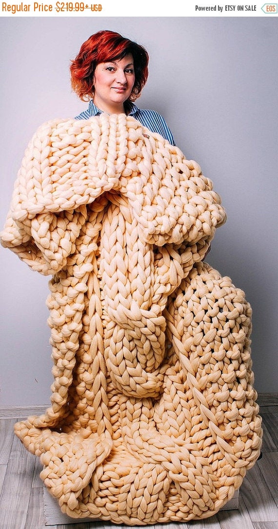 BIG SALE SUPER Chunky Knit Blanket 45X75 Merino by JennysKnitCo