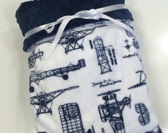 Baby Boy Blanket. Vintage Airplanes Minky Stroller Blanket Airplane Crib Blanket Baby Boy Shower Gift