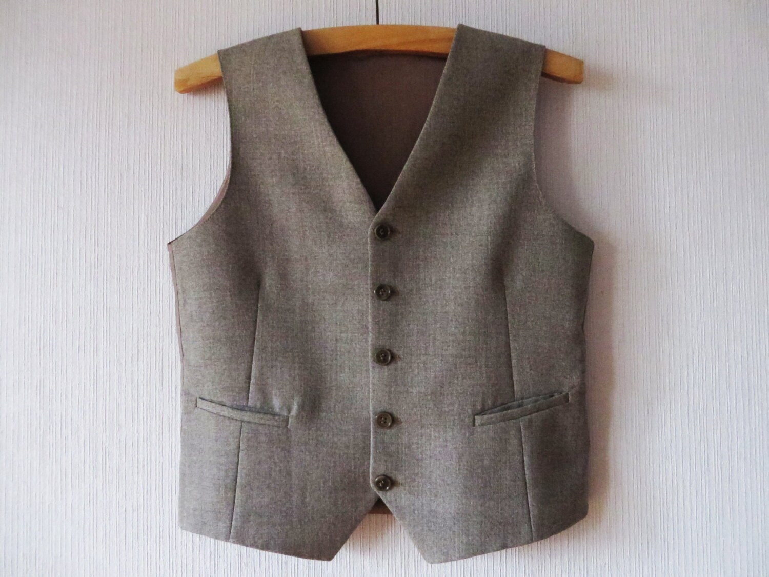 Light Brown Vest Classic Waistcoat Wool Blend by MenswearFashion