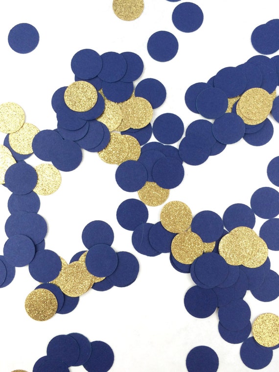 1000 Navy Blue & Gold Glitter Confetti Circle Confetti