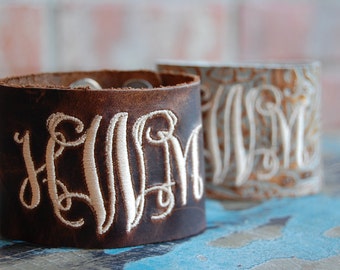 Monogrammed Cuff Bracelet-Monogrammed Bracelet-Leather Cuff Bracelet-Monogrammed Gift-Cuff Bracelet-Brown Leather Cuff Bracelet-Leather Cuff