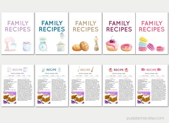 Printable Recipe Template Set Editable Cookbook Watercolor Cook Book Templates Editable Recipe Book Template Docs