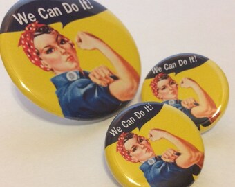 Rosie the Riveter SET OF 3 Pinback Buttons or Magnets ask me about my feminist agenda we can do it womens rights female girl power