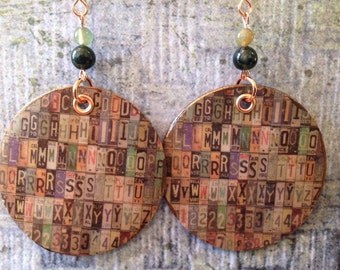 Up-cycled Cereal Box Earrings with Vintage License Plate Print, Decoupage earrings