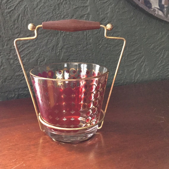 Mid Century Glass Ice Bucket with Metal Stand Mid Century