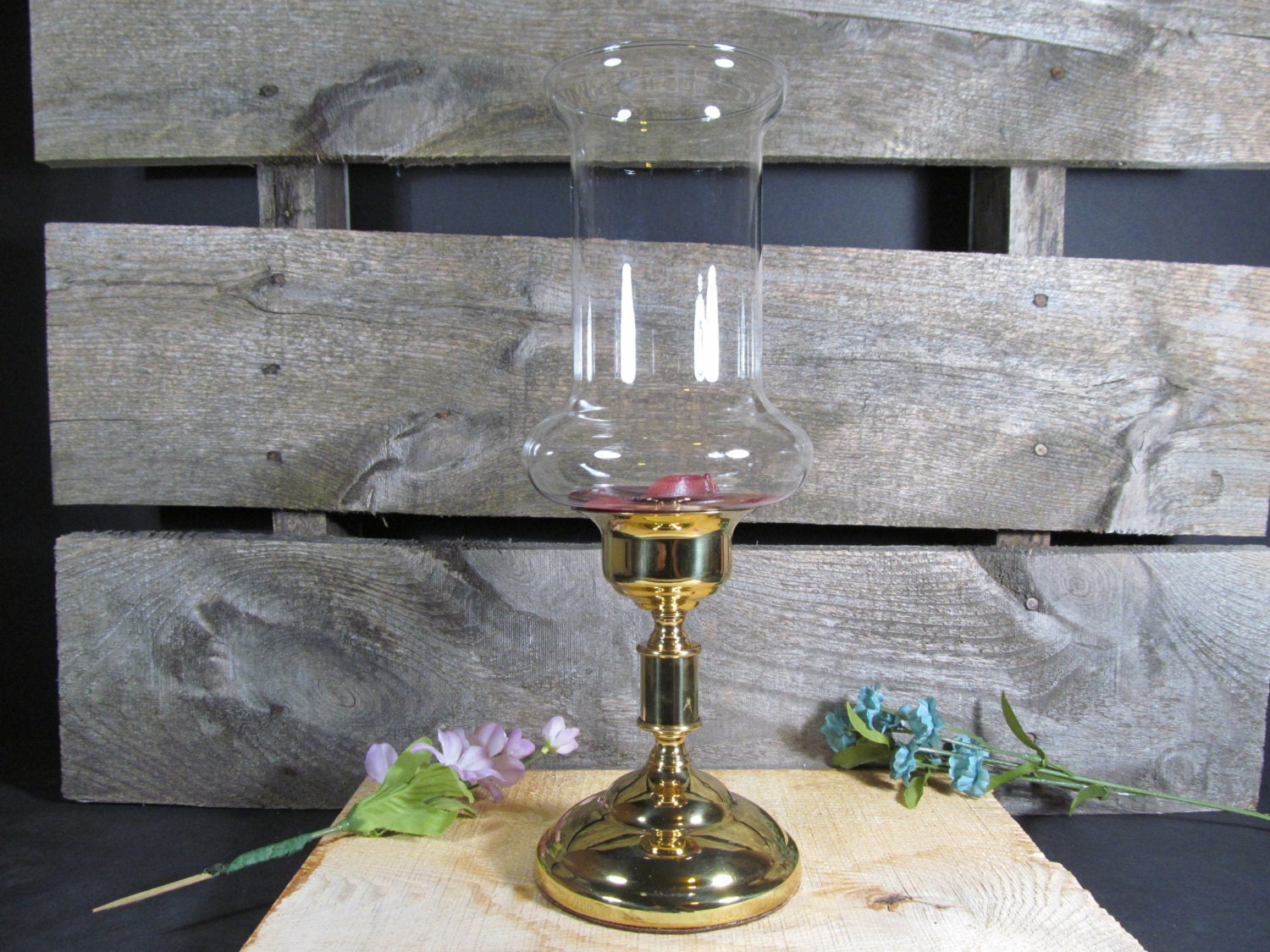 Copper Craft Candle Holder with Glass Chimney Brass
