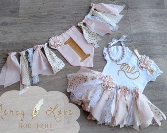 The "Sweet Caroline" Fabric Tutu, Birthday Tutu, First Birthday Outfit Girl, Scrappy Tutu, Banner, High Chair Banner, Cake Smash