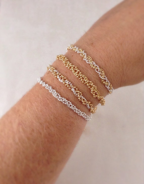 Woven friendship bracelets. Gold and silver by LilyFloJewellery