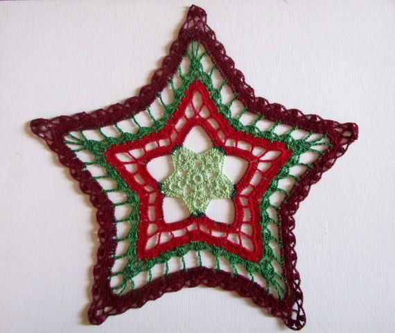 crochet doily christmas star christmas decor green red crochet doily christmas star christmas decor green red