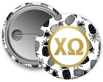ChiO Chi Omega Faux Gold Foil Pineapple Single or Bulk 2.25" Pinback Button
