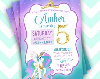 My Little Pony Birthday Invitation - Celestia Pony - Magical Birthday Invitation -DIY Printable