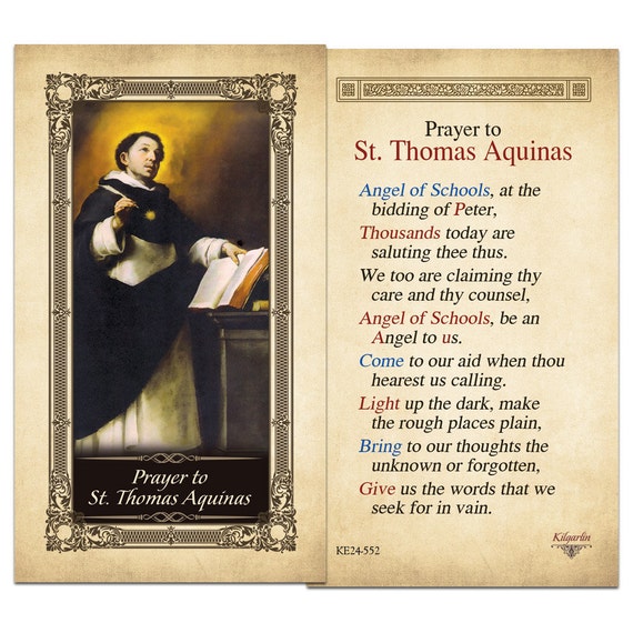 Prayer to St. Thomas Aquinas Laminated Holy by shopcatholiccompany