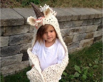 Ulyne unicorn hood, Unicorn hat, animal hat, crochet hooded scarf, Unicorn hood, animal hooded scarf, Scarf with hood, Unicorn scarf