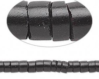 Black Wood Bead, Black Heishi Beads, 4mm to 5mm, 24" Strand, D759