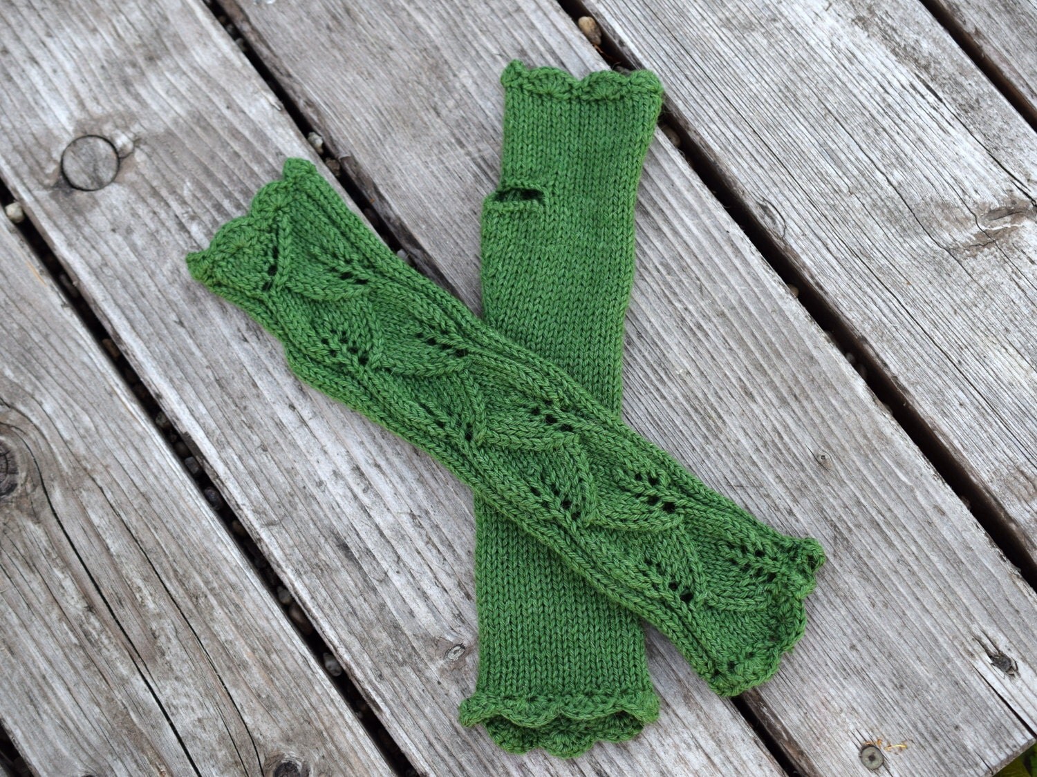 Green leaves gloves crochet armwarmers long lace fingerless
