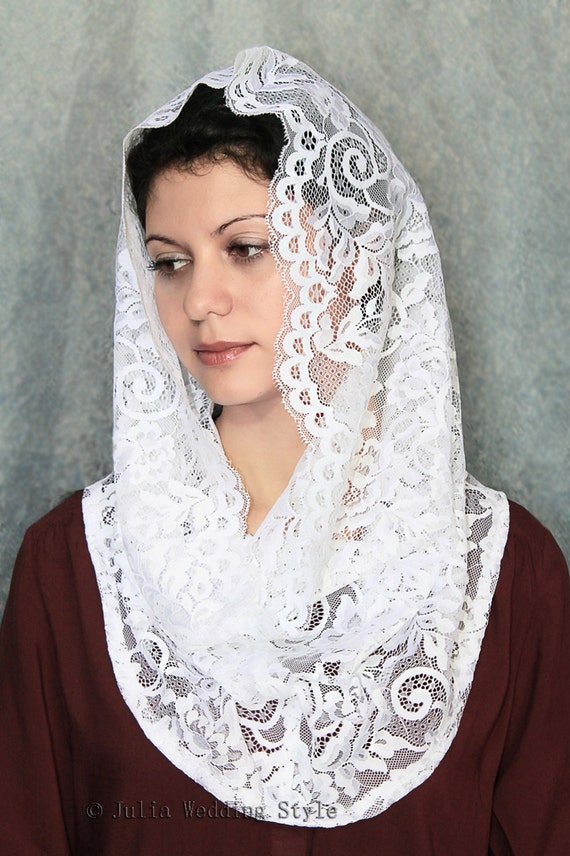 Infinity scarf chapel catholic veil mantilla lace white