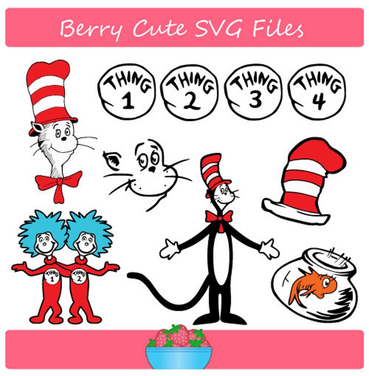 Cat in the Hat Dr Seuss and thing 1 and thing by BERRYCUTESVGFILES