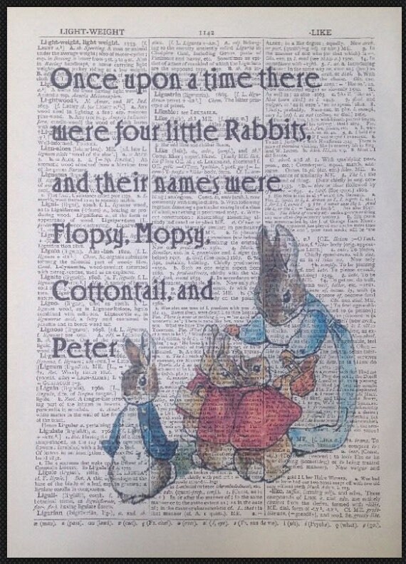 peter rabbit beatrix potter quote vintage dictionary book page