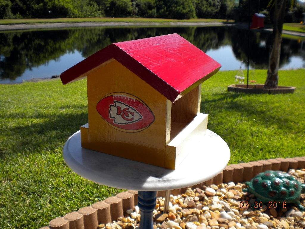 Kansas City Chiefs Wood Bird Feeder NFL Football Hand