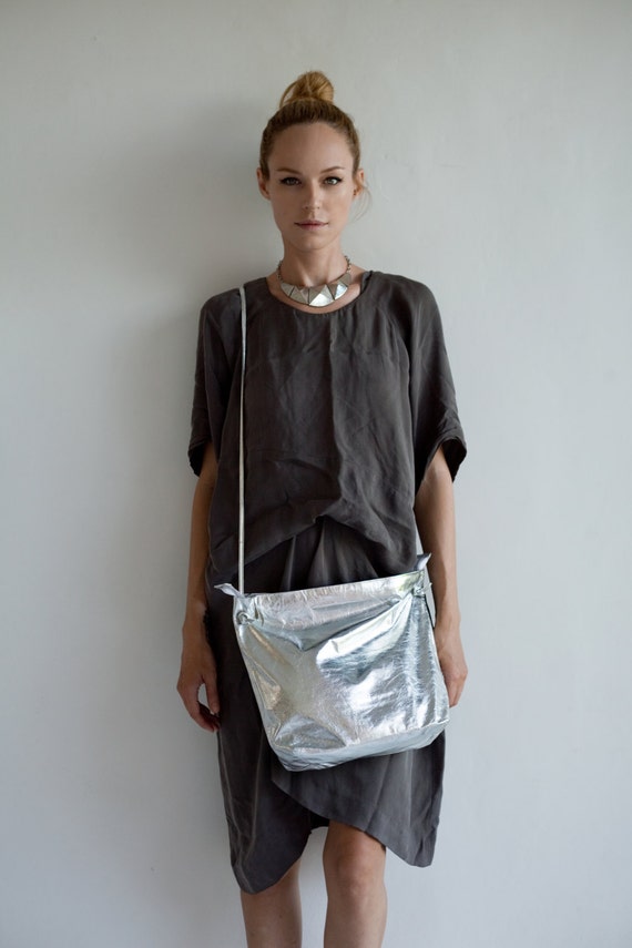 silver leather cross body bag