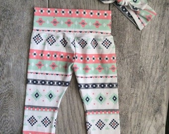 Baby Girl Leggings and Headband. Baby Girl Gift Set. Gift For Baby Girl. Leggings and Headband. Pink Stripes.