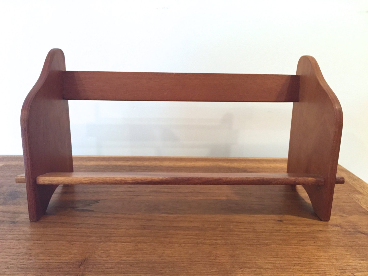 Handmade Vintage Wooden Desktop Tabletop Book Rack Mid Century Modern