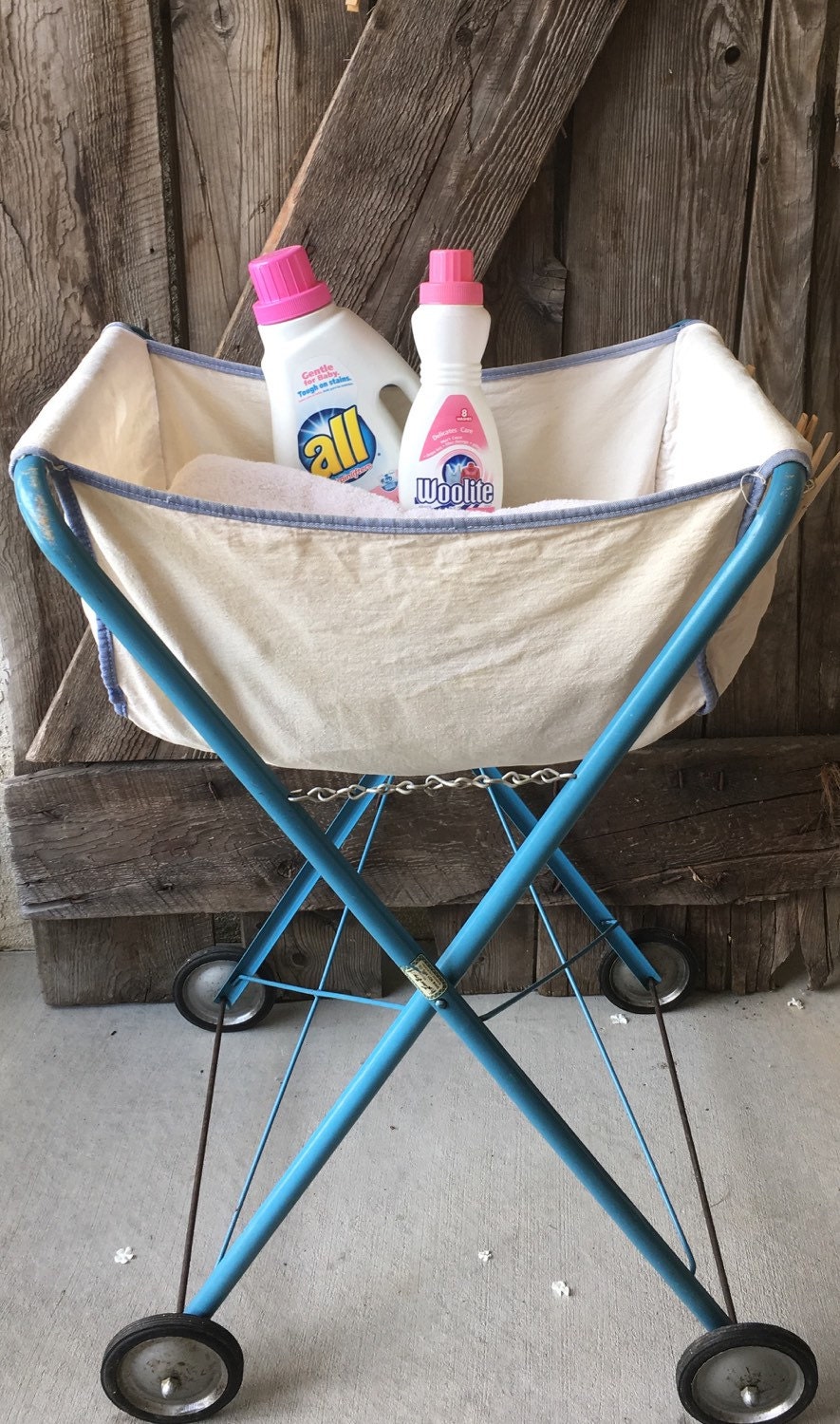Vintage laundry basket laundry cart blue