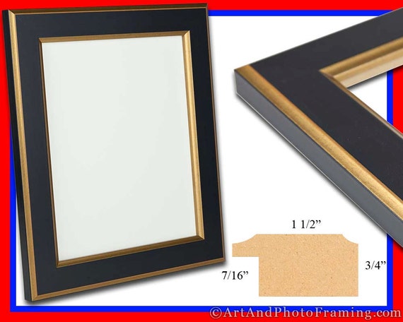 Black with Gold Picture Frame 1.5 Wide Photo Frame Flat