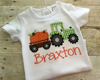Pumpkin tractor shirt - boys fall shirt - tractor pumpkin shirt - fall tractor shirt - boys halloween shirt - boys Thanksgiving outfit