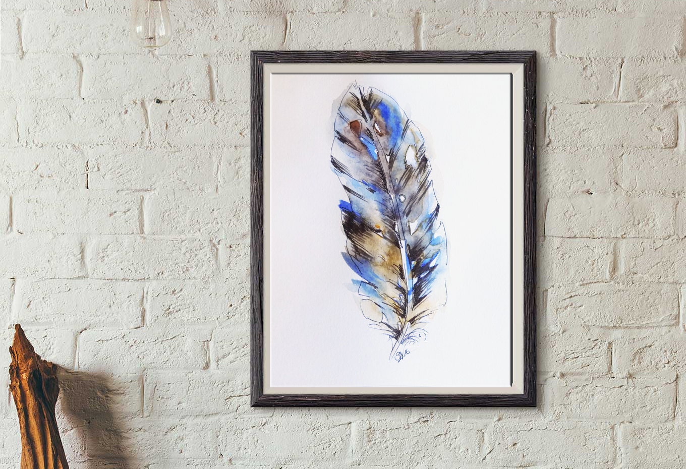 Art Feather Drawing Watercolor Pen Painting Original