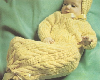 536 PDF Baby Snuggle Knitting Pattern, Cap Pattern, Infant Sleeper Bag, Newborn Pattern, Vintage, PDF Download, Free Pattern Offer.