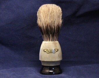 Vintage PLISSON Shaving Brush NOS, Natural Bristle, plastic handle, Size 14 C good