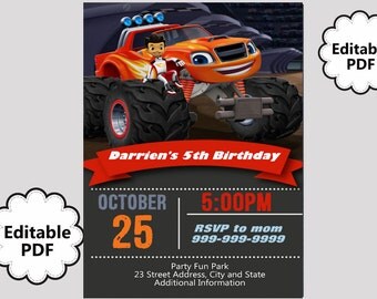 EDITABLE TEXT Blaze Birthday Invitation - Blaze Birthday Invites - Blaze Birthday Invite -Instant Download
