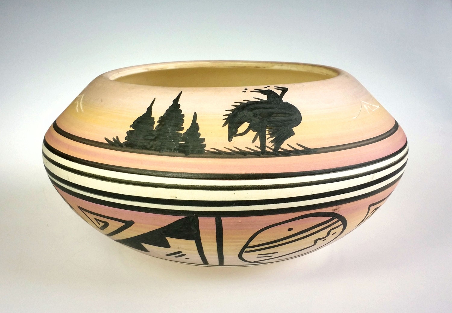 Native American Art Pottery Navajo Indian Signed Vase Bowl