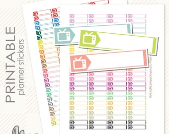 TV Labels Set Printable Planner Stickers Instant Digital download TV stickers planner EC Life Planner