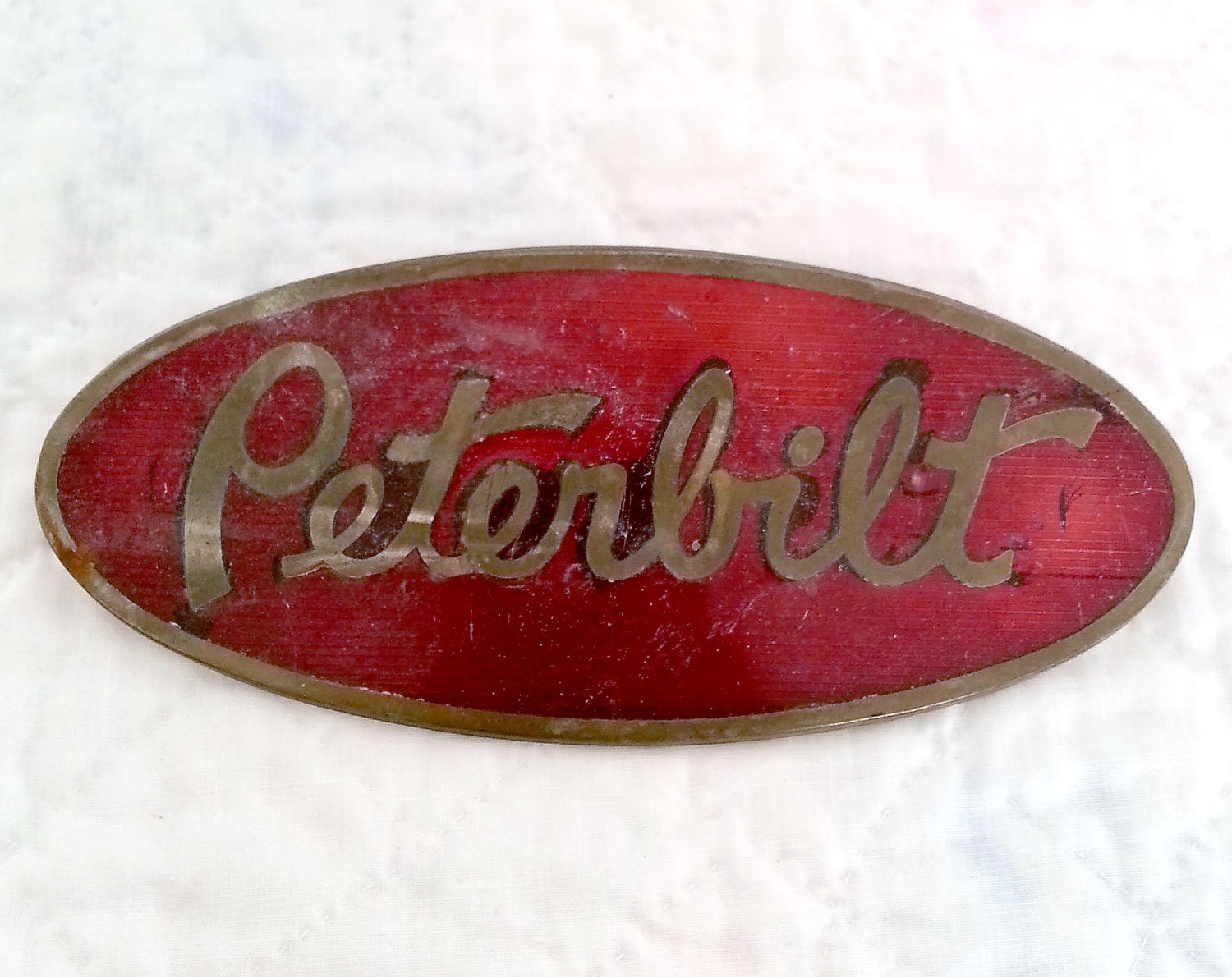 Vintage Peterbilt Grill Emblem Nameplate Badge. Red